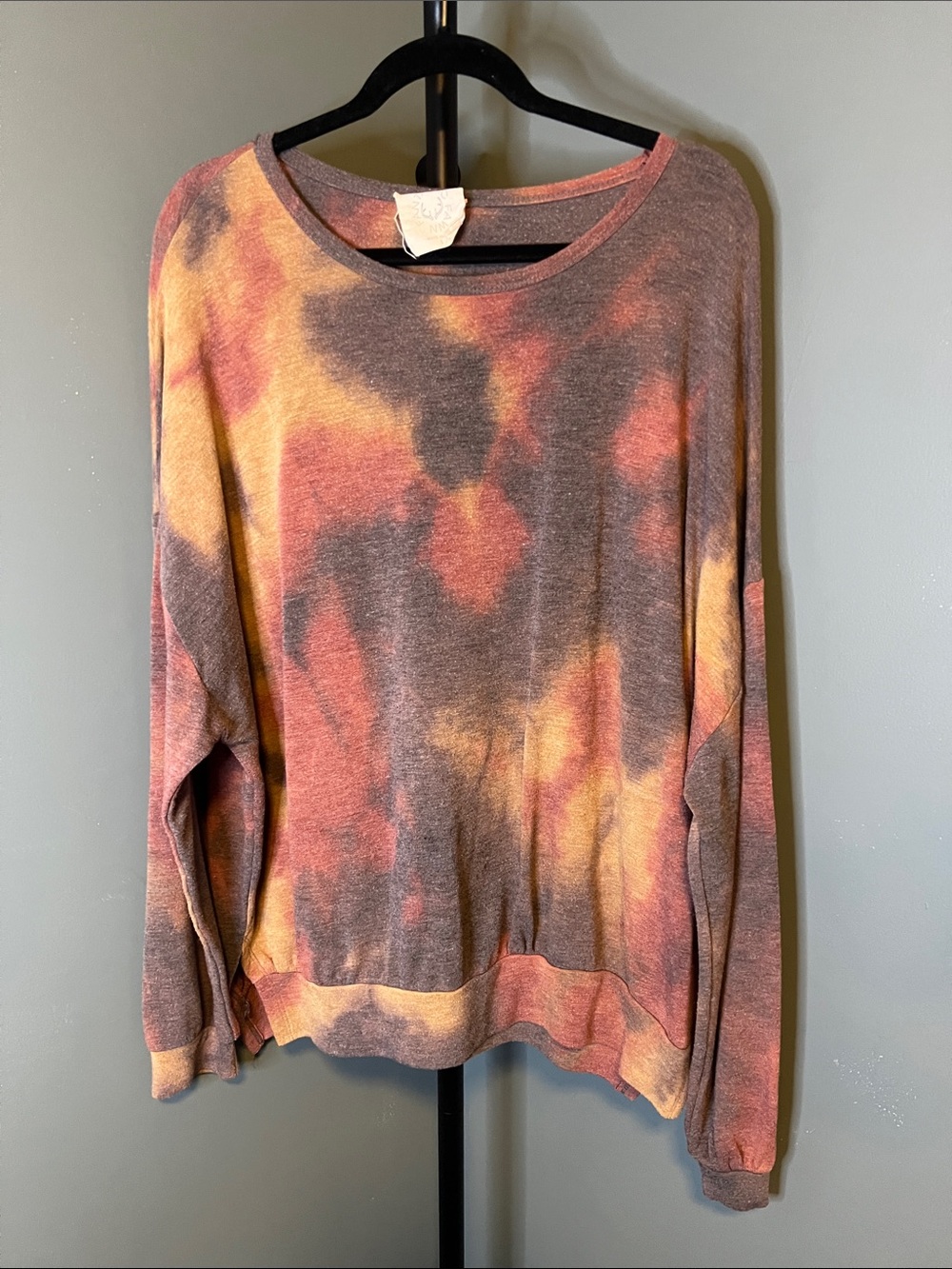 Fantastic Fawn Tie-Dye Crewneck Sweatshirt in Pink, Yellow & Gray